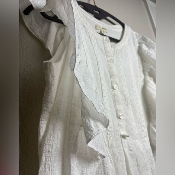 Max Studio White Ruffle Mini Dress. Cotton/Rayon Blend. Embroidery/Buttons chest - Picture 10 of 12